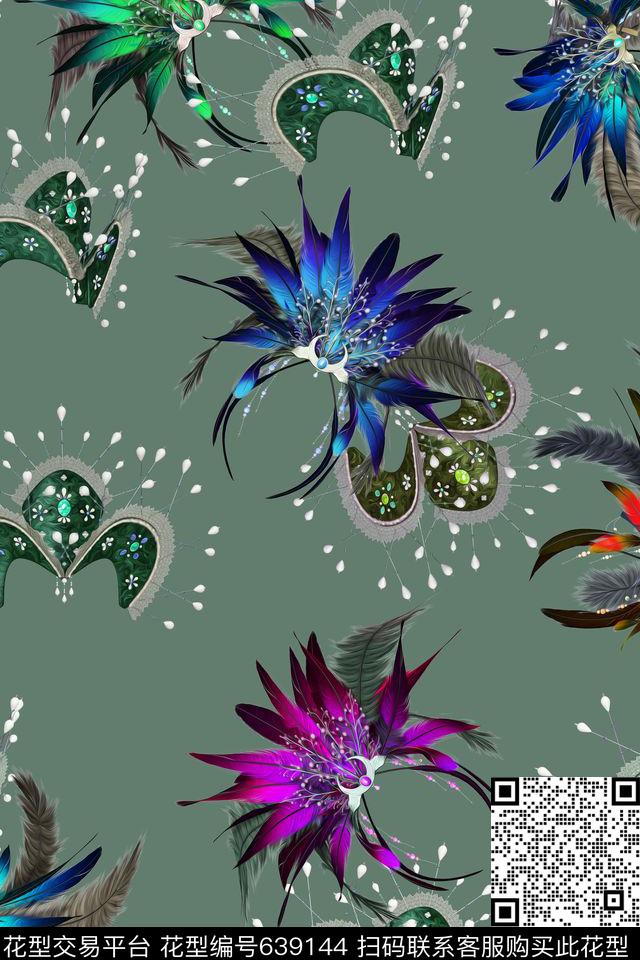 水彩羽毛珠宝数码印花华亿平台下载（图片编号: 639144） - 瓦栏（Walan）