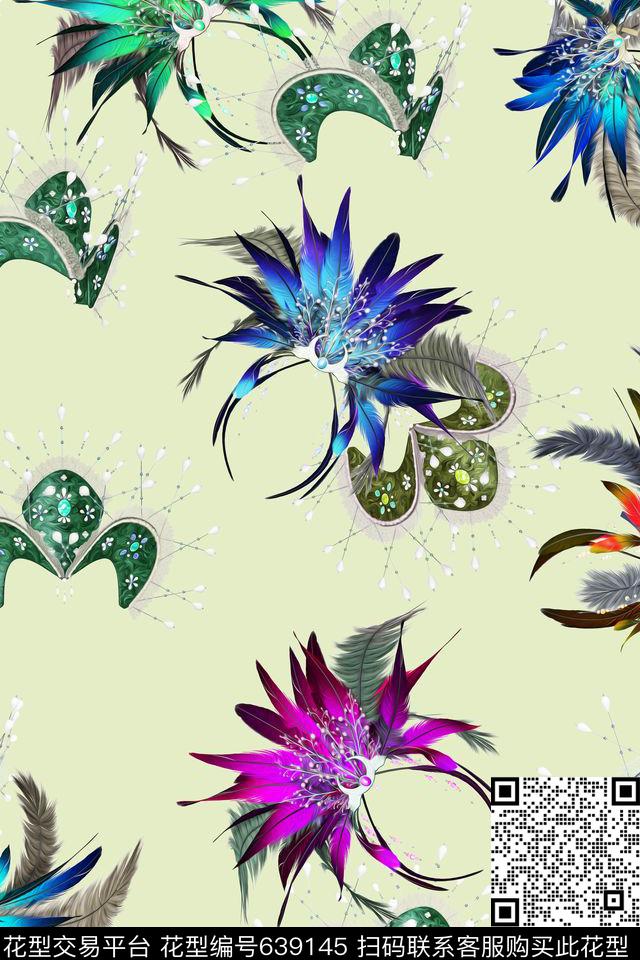 水彩羽毛珠宝数码印花华亿平台下载（图片编号: 639145） - 瓦栏（Walan）