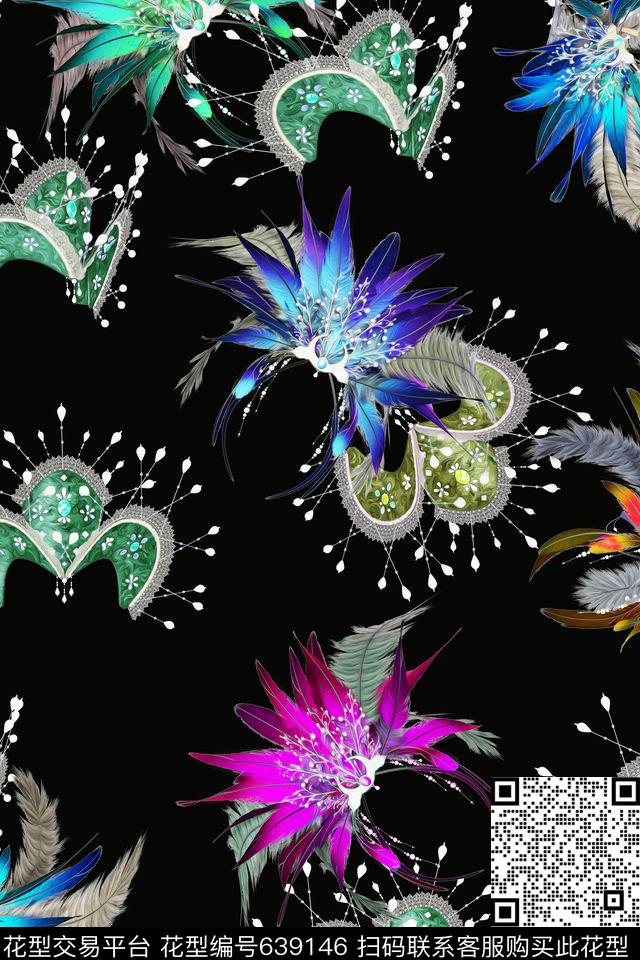 水彩羽毛珠宝数码印花华亿平台下载（图片编号: 639146） - 瓦栏（Walan）