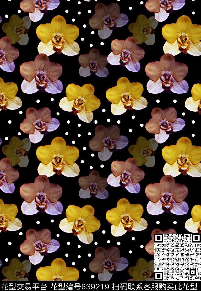 蝴蝶兰植物花卉数码印花华亿平台下载（图片编号: 639219） - 瓦栏（Walan）