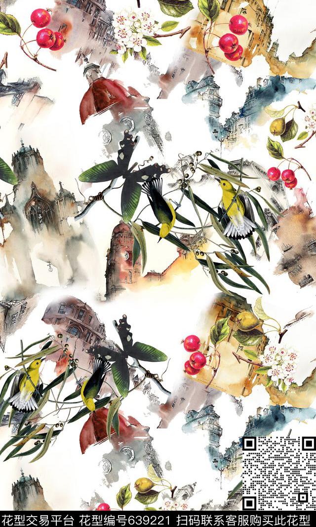 清爽大气花鸟数码印花华亿平台下载（图片编号: 639221） - 瓦栏（Walan）