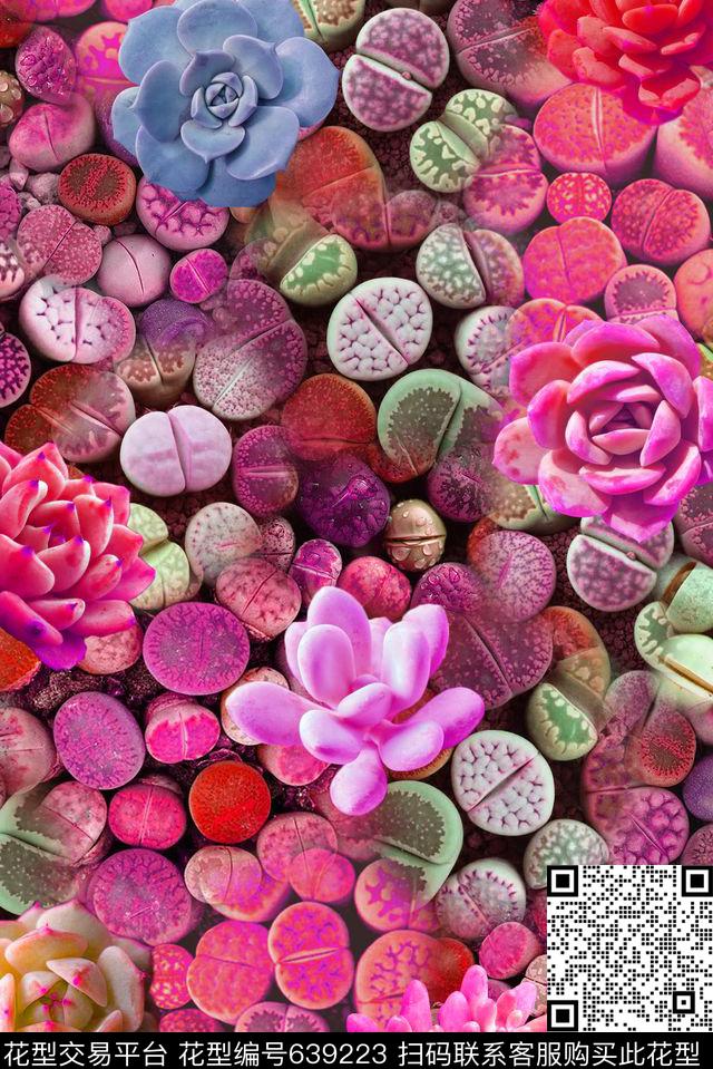 乱花花卉多肉植物数码印花华亿平台下载（图片编号: 639223） - 瓦栏（Walan）