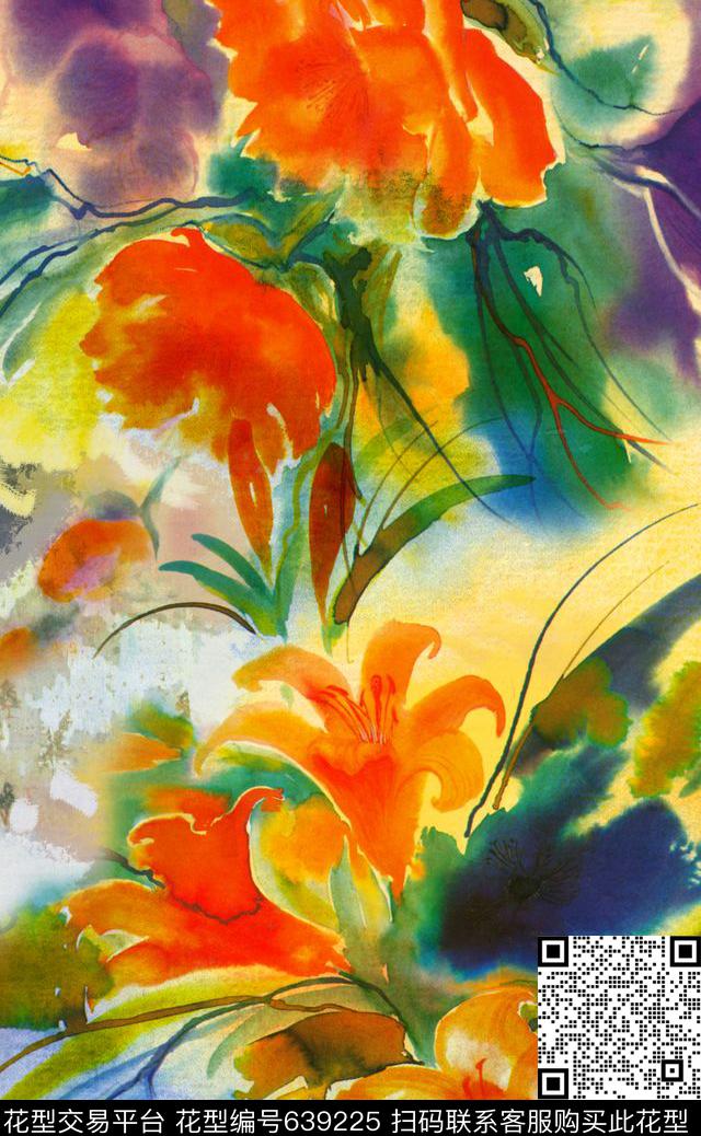 现代花朵花卉数码印花华亿平台下载（图片编号: 639225） - 瓦栏（Walan）