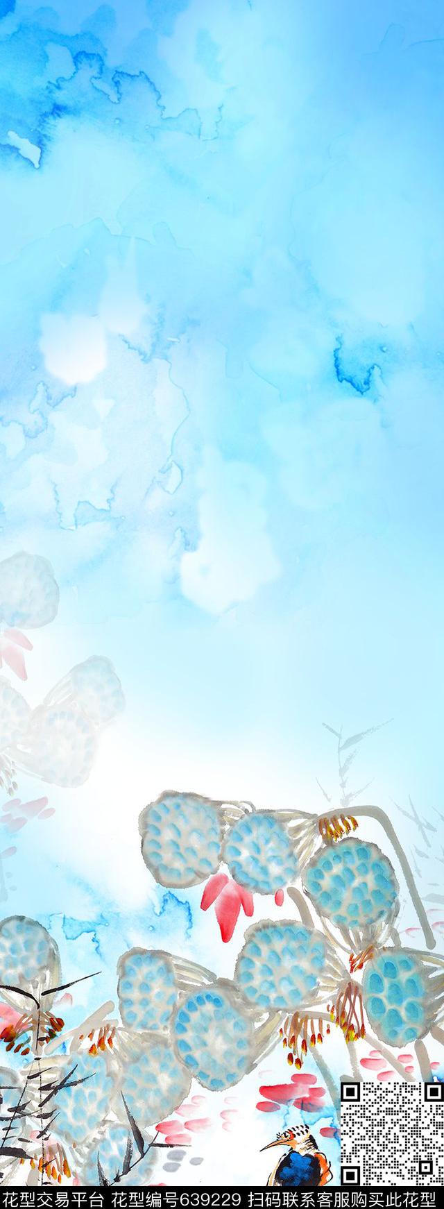 定位连衣裙水墨荷花丝巾数码印花华亿平台下载（图片编号: 639229） - 瓦栏（Walan）