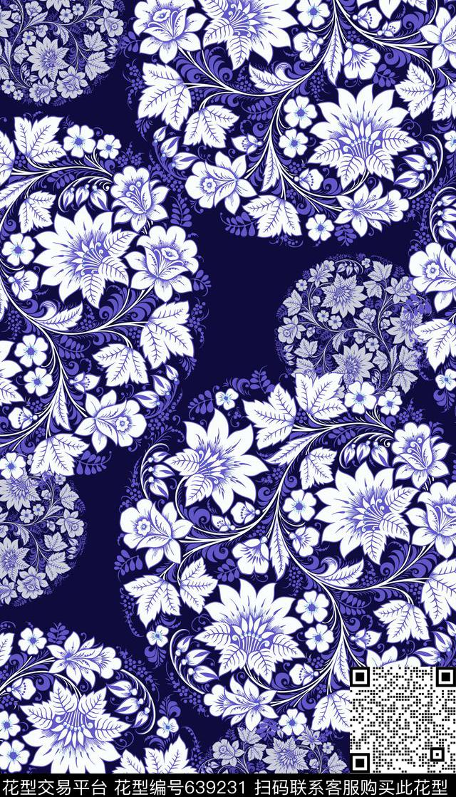 民族风青花瓷组合数码印花华亿平台下载（图片编号: 639231） - 瓦栏（Walan）