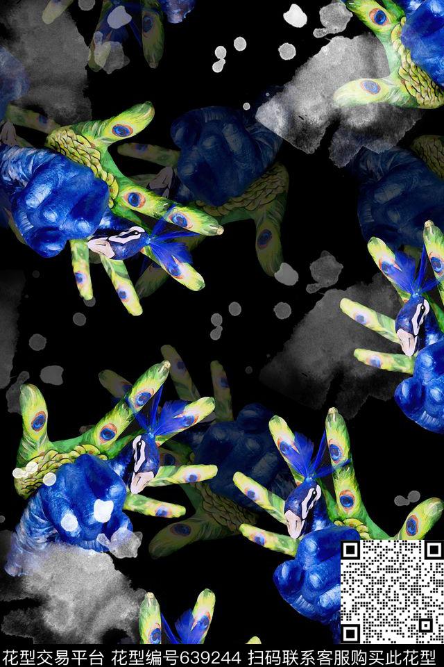 抽象趣味孔雀数码印花华亿平台下载（图片编号: 639244） - 瓦栏（Walan）