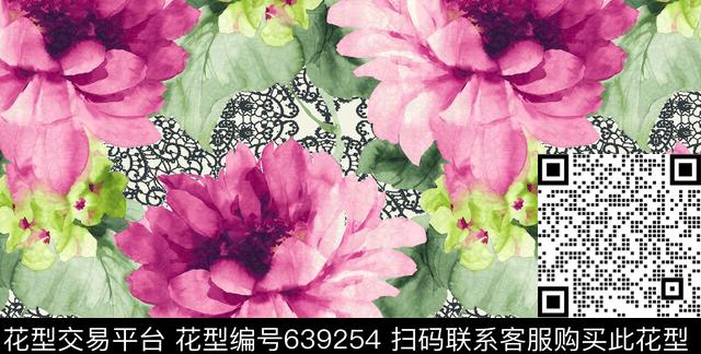 蕾丝底纹水彩牧丹花数码印花华亿平台下载（图片编号: 639254） - 瓦栏（Walan）