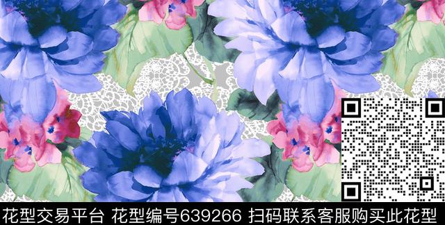 蕾丝底纹水彩牧丹花数码印花华亿平台下载（图片编号: 639266） - 瓦栏（Walan）