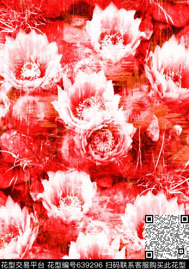 肌理甜美仙人球花朵数码印花华亿平台下载（图片编号: 639296） - 瓦栏（Walan）