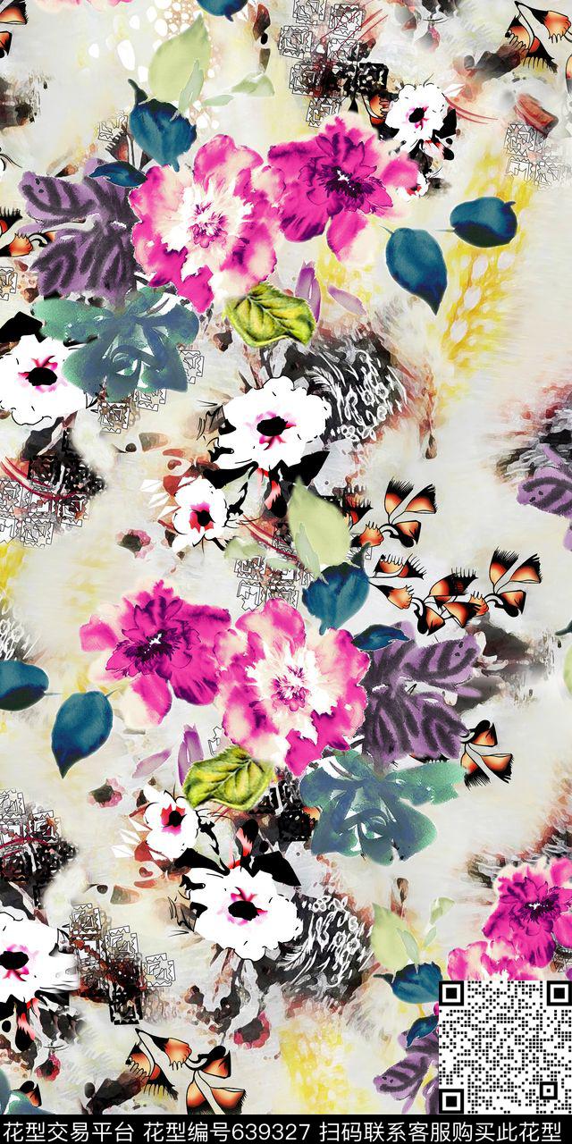 手绘花卉清爽简单数码印花华亿平台下载（图片编号: 639327） - 瓦栏（Walan）