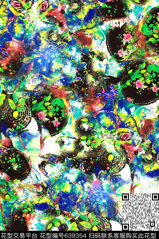 花朵花卉抽象数码印花华亿平台下载（图片编号: 639354） - 瓦栏（Walan）
