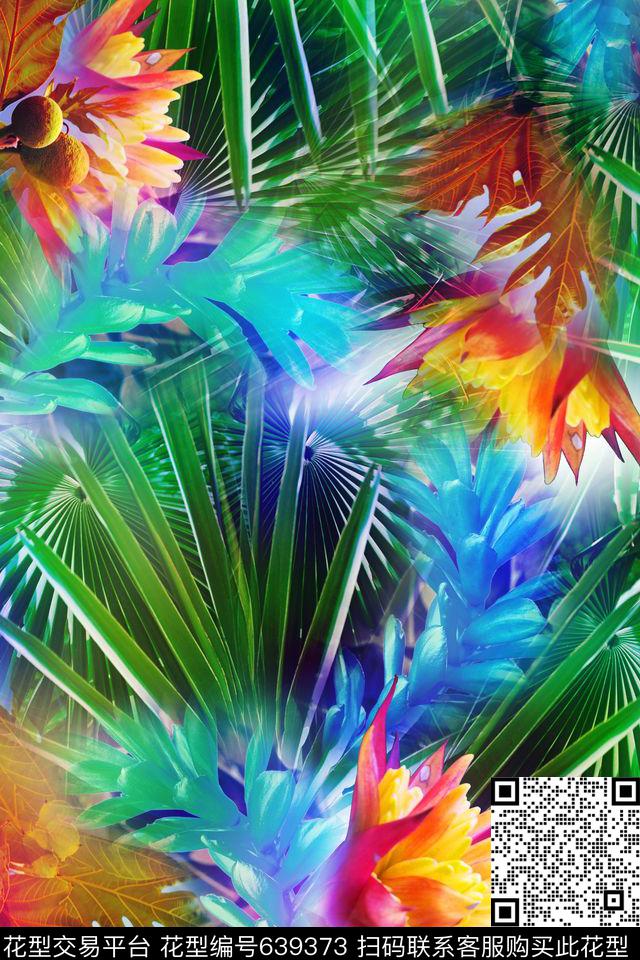 热带植物花卉数码印花华亿平台下载（图片编号: 639373） - 瓦栏（Walan）