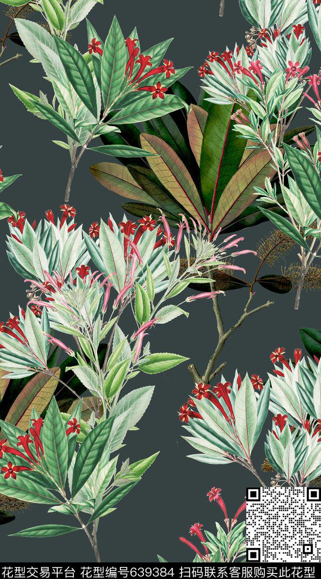 热带植物流行色花卉数码印花华亿平台下载（图片编号: 639384） - 瓦栏（Walan）