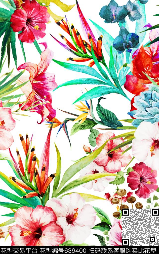 热带风花卉花朵数码印花华亿平台下载（图片编号: 639400） - 瓦栏（Walan）