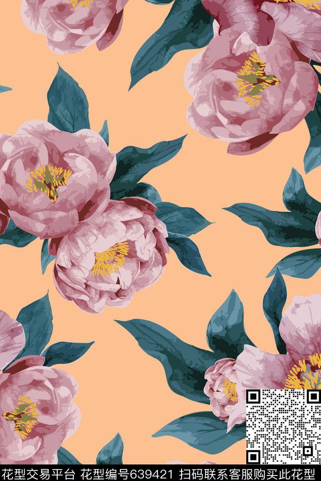 大花流行时尚花卉数码印花华亿平台下载（图片编号: 639421） - 瓦栏（Walan）