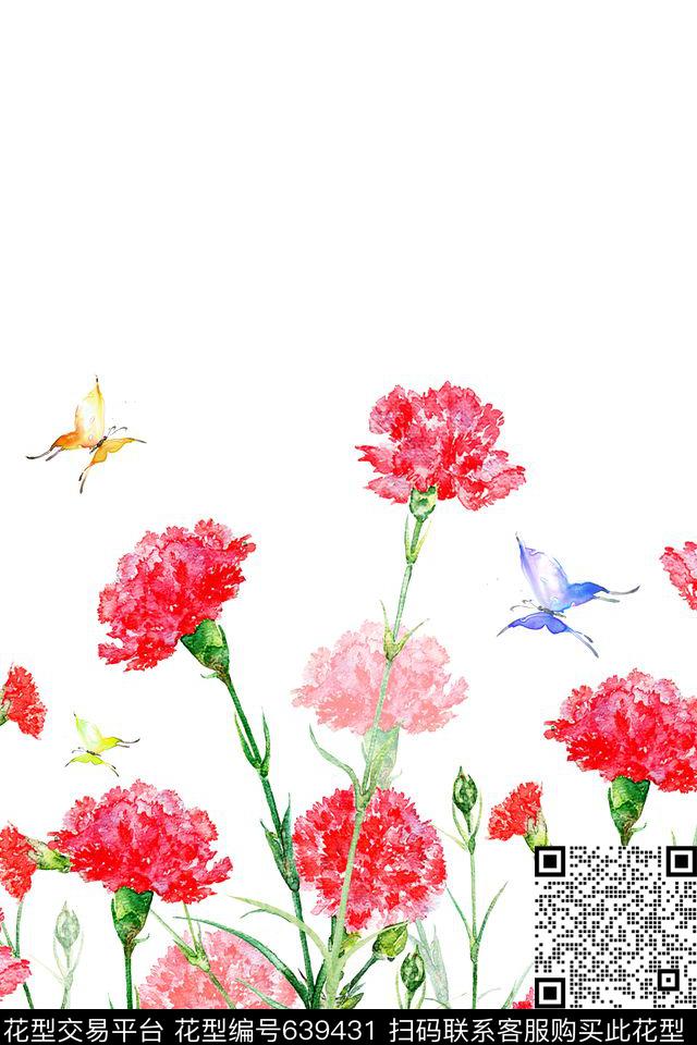 花卉康乃馨流行时尚数码印花华亿平台下载（图片编号: 639431） - 瓦栏（Walan）