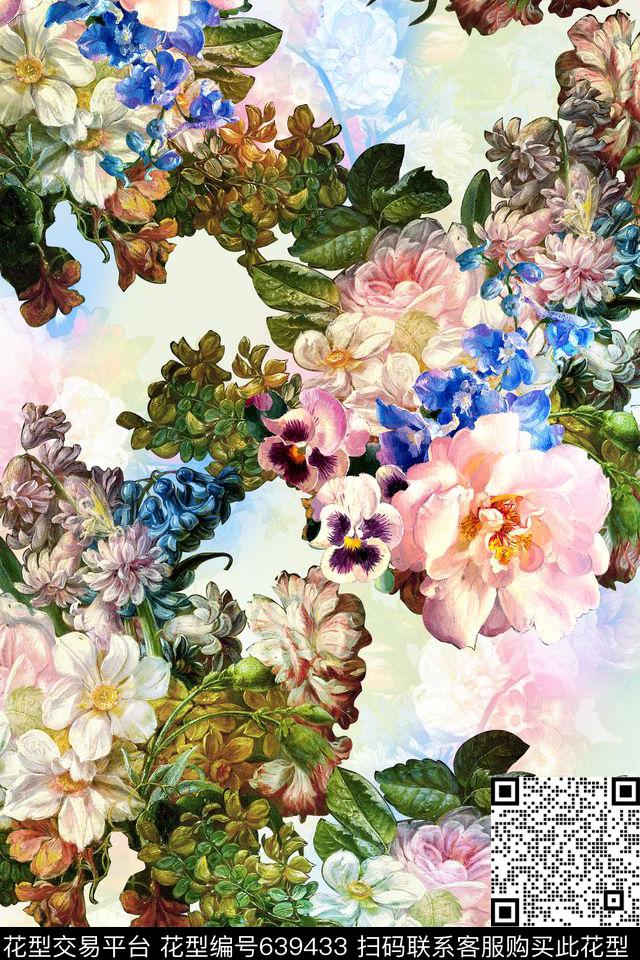 时尚手绘炫彩数码印花华亿平台下载（图片编号: 639433） - 瓦栏（Walan）