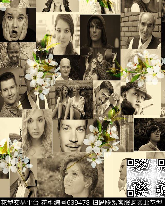花朵人物几何数码印花华亿平台下载（图片编号: 639473） - 瓦栏（Walan）