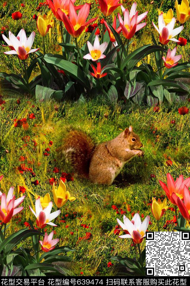 花朵花卉松鼠数码印花华亿平台下载（图片编号: 639474） - 瓦栏（Walan）