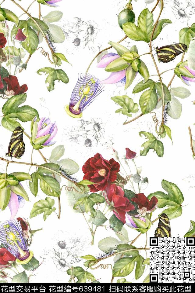 满版花卉数码印花华亿平台下载（图片编号: 639481） - 瓦栏（Walan）