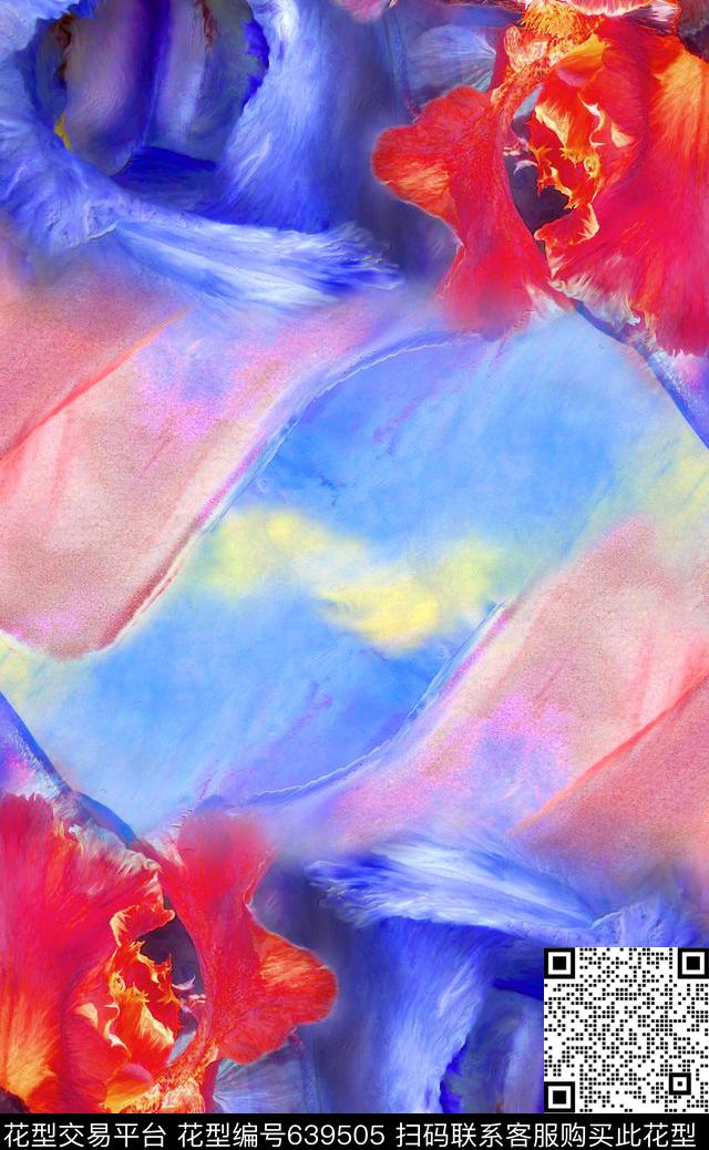 雪纺油画鸢尾花数码印花华亿平台下载（图片编号: 639505） - 瓦栏（Walan）