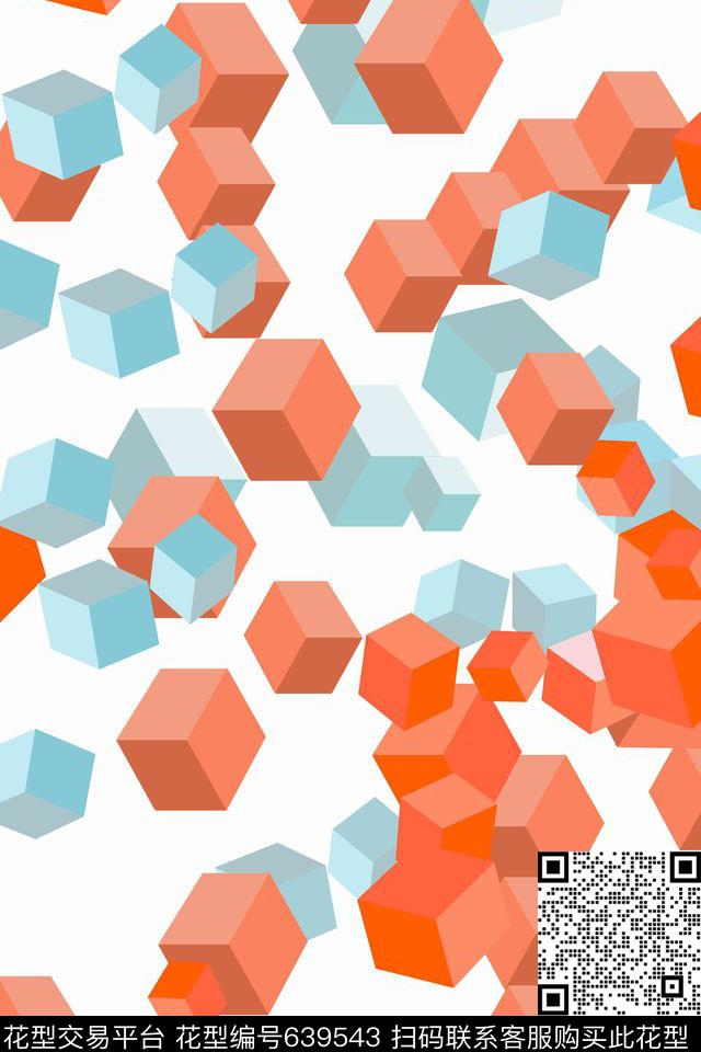 色块方格几何数码印花华亿平台下载（图片编号: 639543） - 瓦栏（Walan）