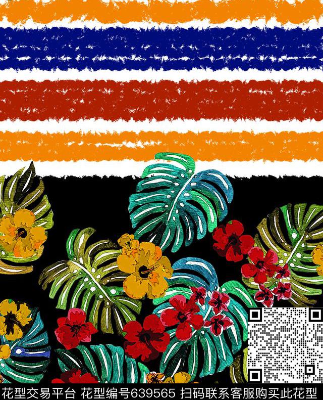 棕榈叶热带花卉肌理数码印花华亿平台下载（图片编号: 639565） - 瓦栏（Walan）