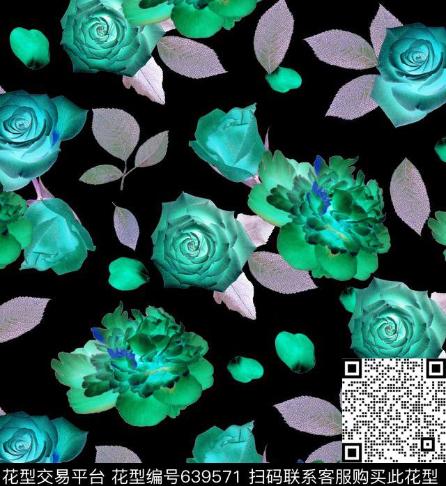玫瑰花朵花卉数码印花华亿平台下载（图片编号: 639571） - 瓦栏（Walan）