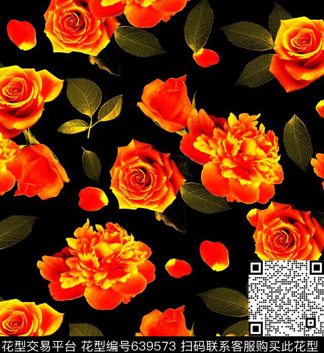 玫瑰花朵花卉数码印花华亿平台下载（图片编号: 639573） - 瓦栏（Walan）