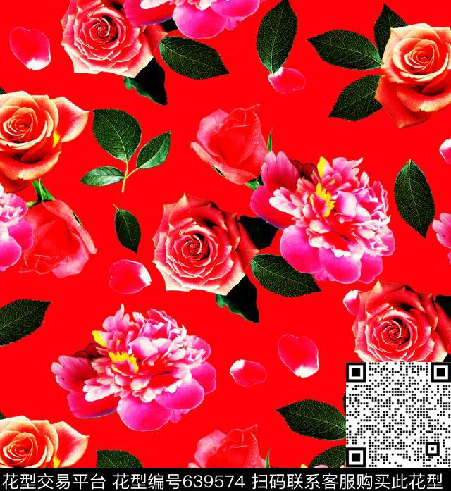 玫瑰花朵花卉数码印花华亿平台下载（图片编号: 639574） - 瓦栏（Walan）