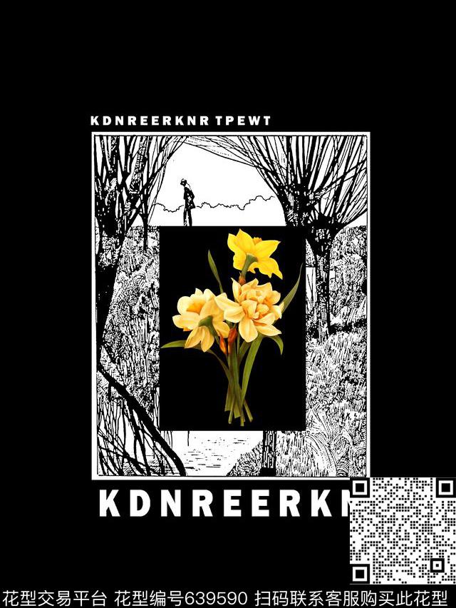 花卉树枝男装T恤数码印花华亿平台下载（图片编号: 639590） - 瓦栏（Walan）