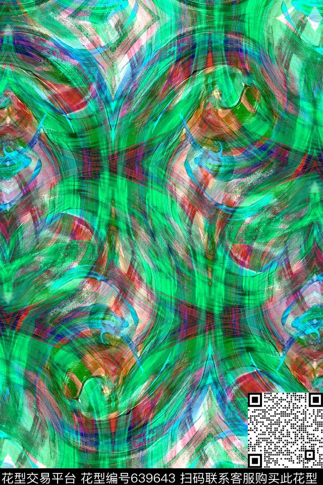 曲线细条纹波浪条纹数码印花华亿平台下载（图片编号: 639643） - 瓦栏（Walan）