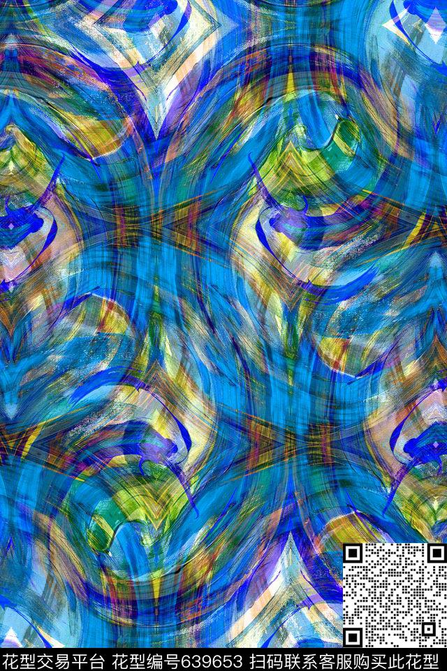 曲线细条纹波浪条纹数码印花华亿平台下载（图片编号: 639653） - 瓦栏（Walan）