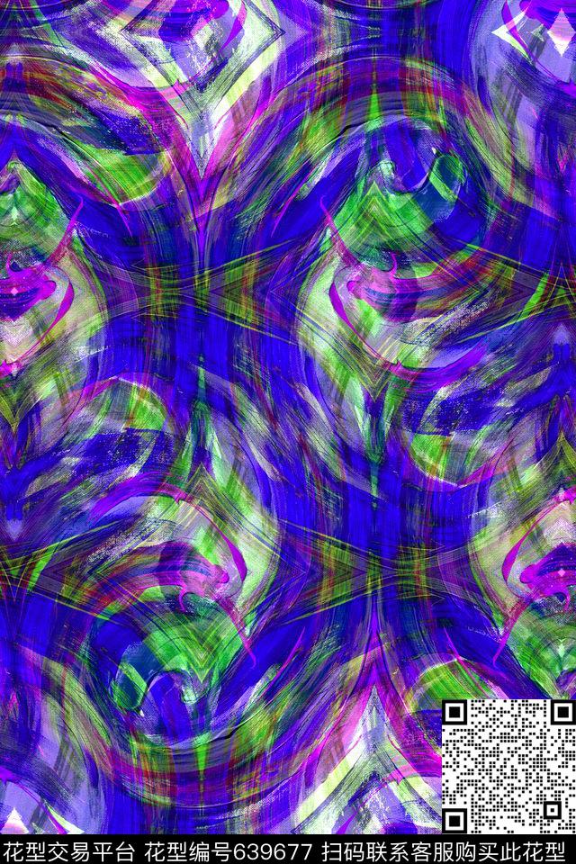 曲线细条纹波浪条纹数码印花华亿平台下载（图片编号: 639677） - 瓦栏（Walan）