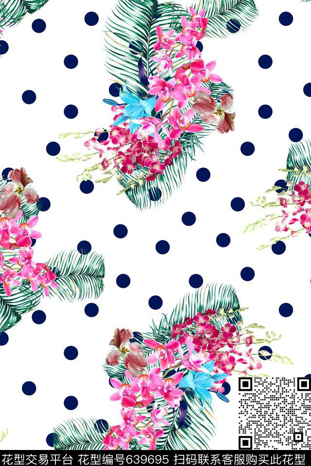 流行时尚花卉棕榈叶数码印花华亿平台下载（图片编号: 639695） - 瓦栏（Walan）