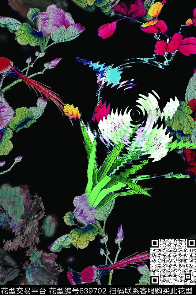 牡丹花卉中国风数码印花华亿平台下载（图片编号: 639702） - 瓦栏（Walan）