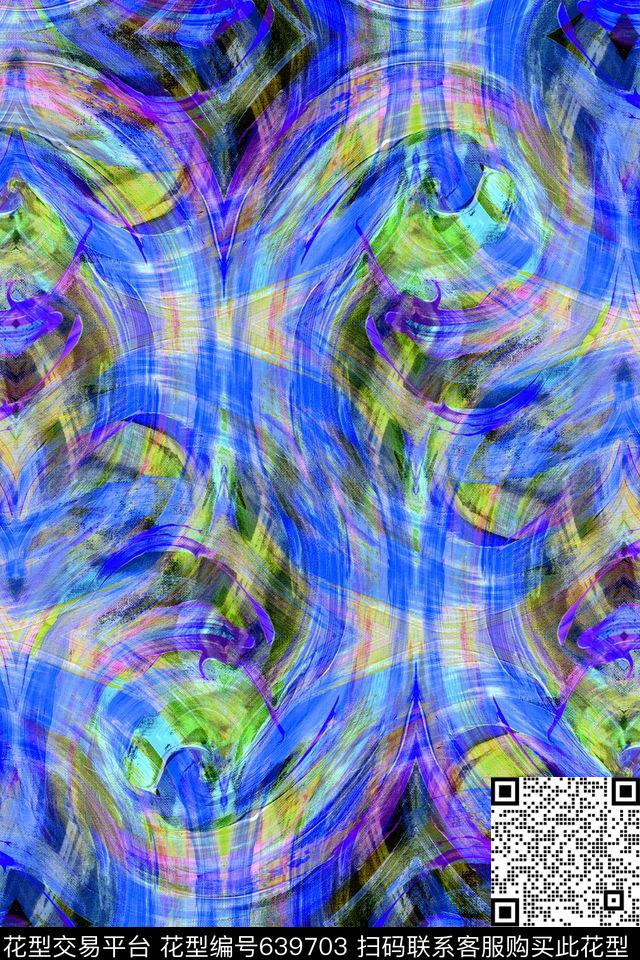 曲线细条纹波浪条纹数码印花华亿平台下载（图片编号: 639703） - 瓦栏（Walan）