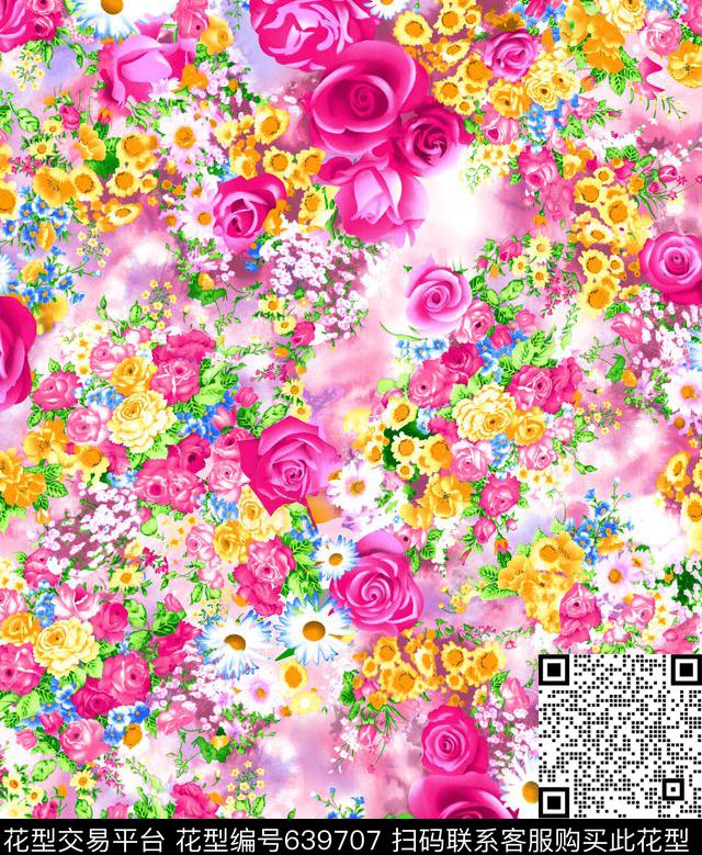 玫瑰花百花争艳艳丽数码印花华亿平台下载（图片编号: 639707） - 瓦栏（Walan）