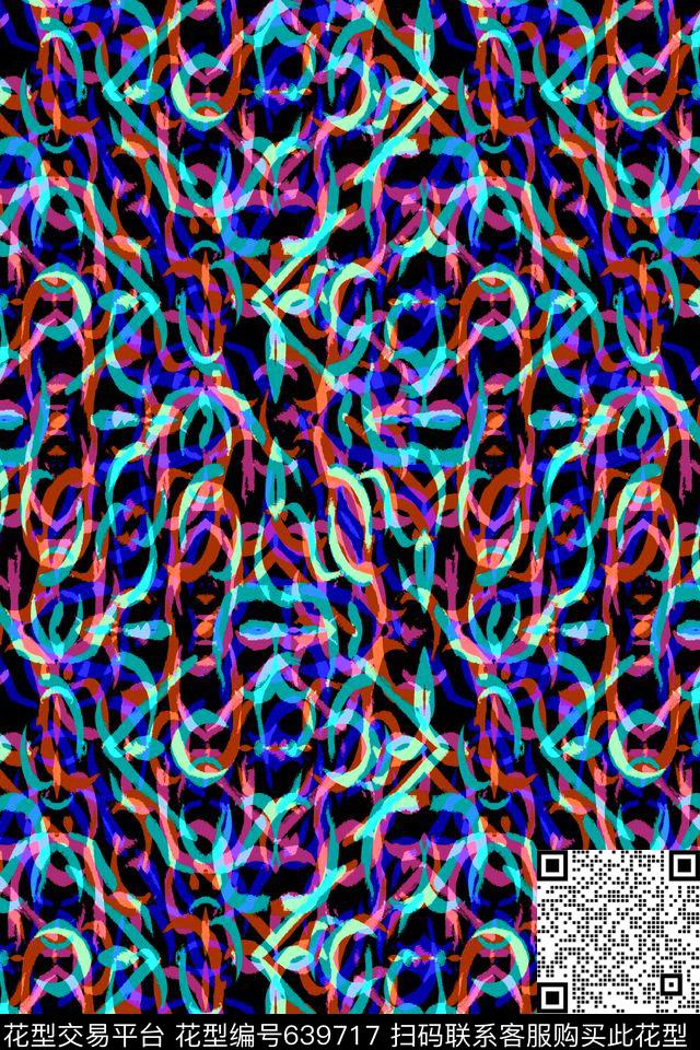 曲线波浪条纹细条纹数码印花华亿平台下载（图片编号: 639717） - 瓦栏（Walan）