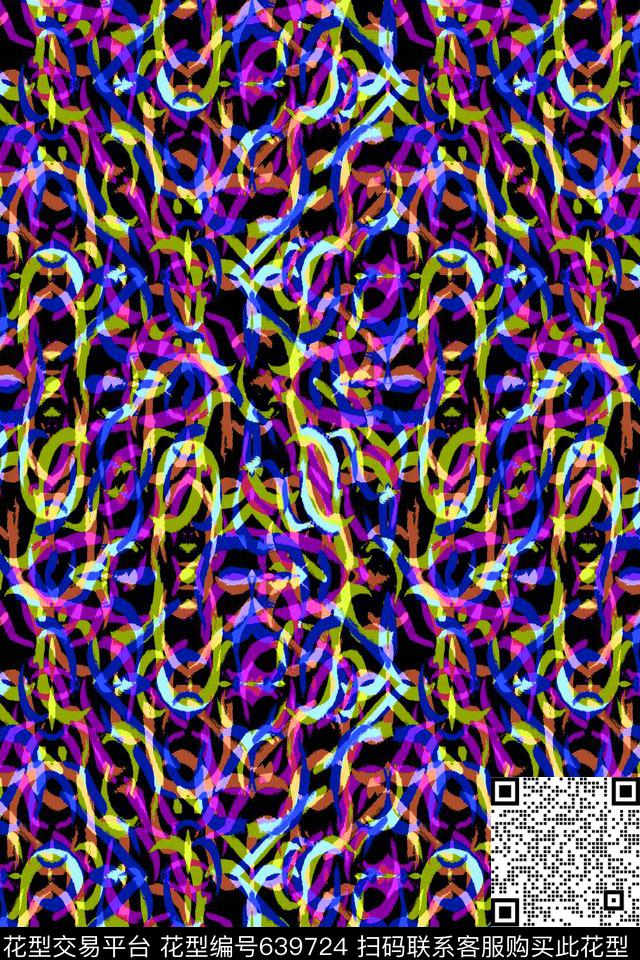 曲线波浪条纹细条纹数码印花华亿平台下载（图片编号: 639724） - 瓦栏（Walan）