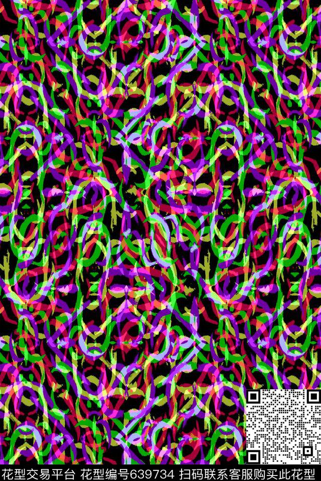 曲线波浪条纹细条纹数码印花华亿平台下载（图片编号: 639734） - 瓦栏（Walan）