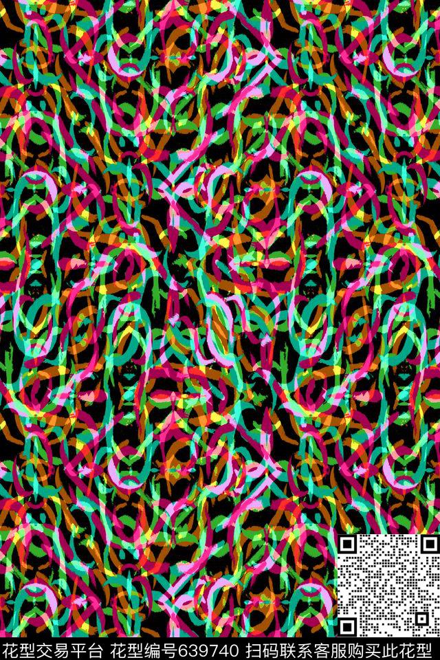 曲线波浪条纹细条纹数码印花华亿平台下载（图片编号: 639740） - 瓦栏（Walan）