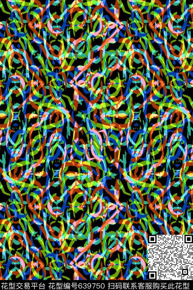 曲线波浪条纹细条纹数码印花华亿平台下载（图片编号: 639750） - 瓦栏（Walan）