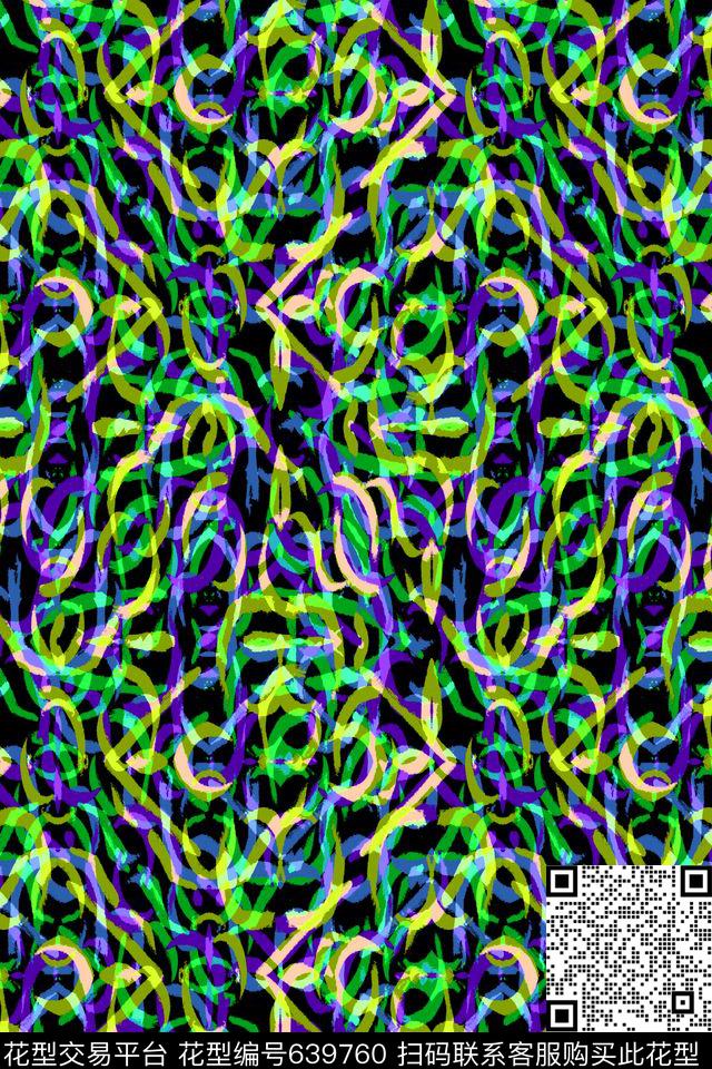 曲线波浪条纹细条纹数码印花华亿平台下载（图片编号: 639760） - 瓦栏（Walan）