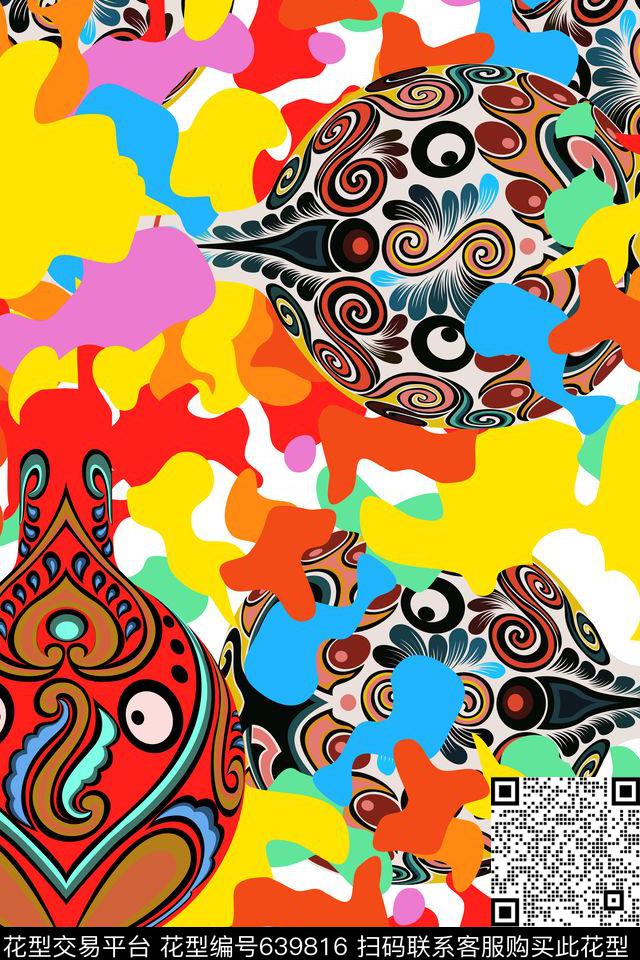 趣味颜色色彩传统印花华亿平台下载（图片编号: 639816） - 瓦栏（Walan）