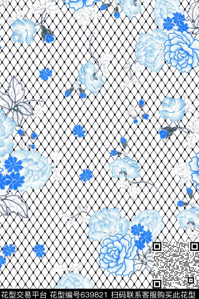 流行时尚花卉线描花传统印花华亿平台下载（图片编号: 639821） - 瓦栏（Walan）