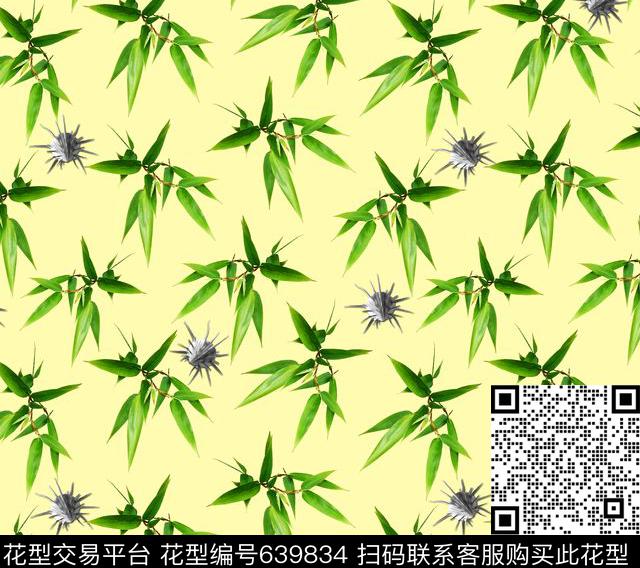 贝壳竹叶植物数码印花华亿平台下载（图片编号: 639834） - 瓦栏（Walan）