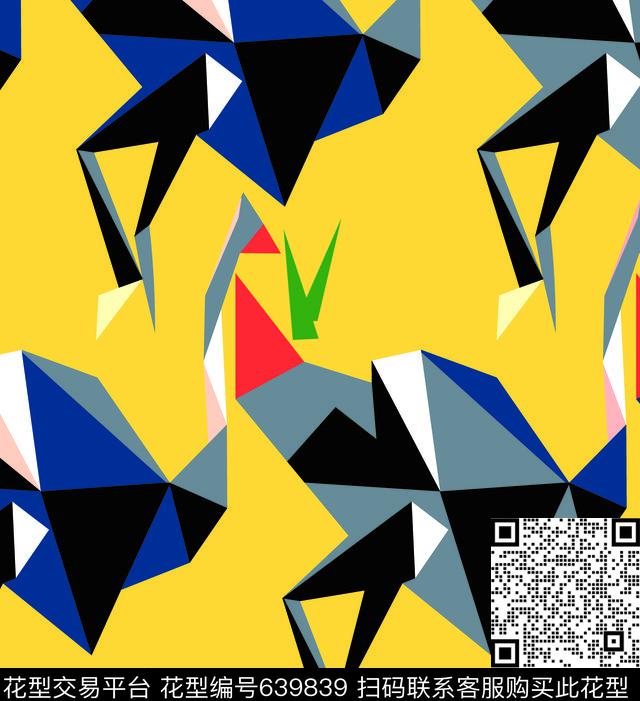 个性几何鸟传统印花华亿平台下载（图片编号: 639839） - 瓦栏（Walan）