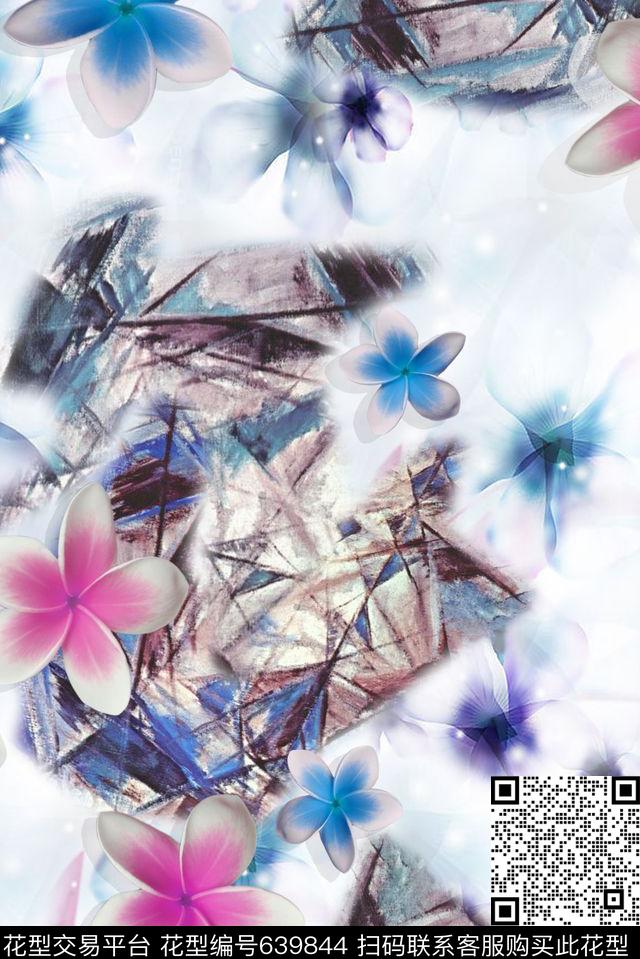 几何花卉连衣裙数码印花华亿平台下载（图片编号: 639844） - 瓦栏（Walan）