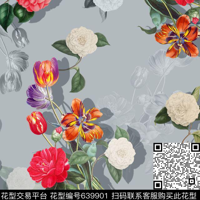 花朵花卉手绘数码印花华亿平台下载（图片编号: 639901） - 瓦栏（Walan）